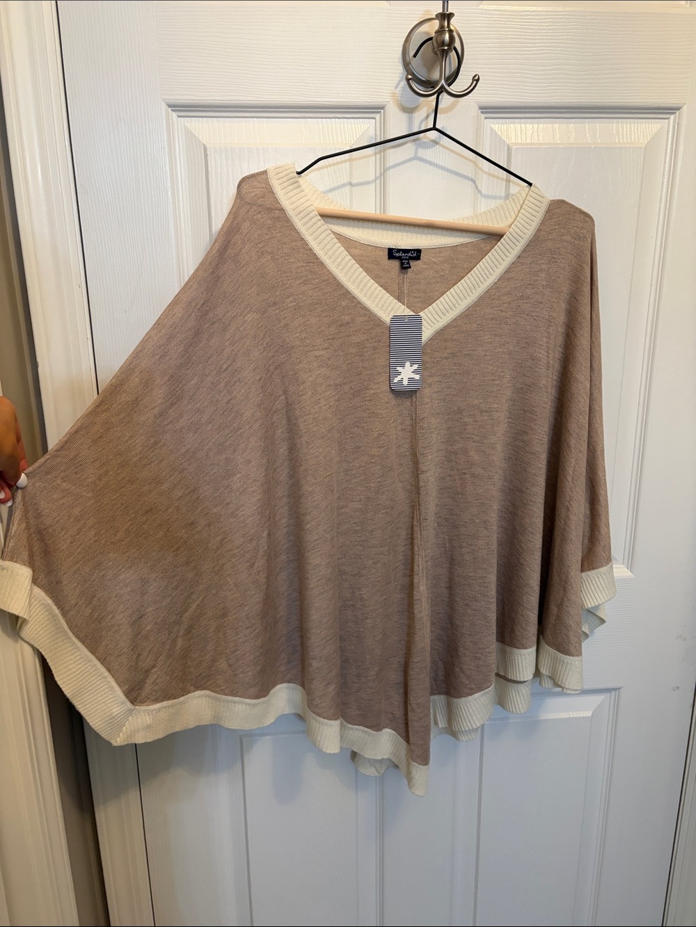 Splendid Cream Trim Taupe Poncho Sweater